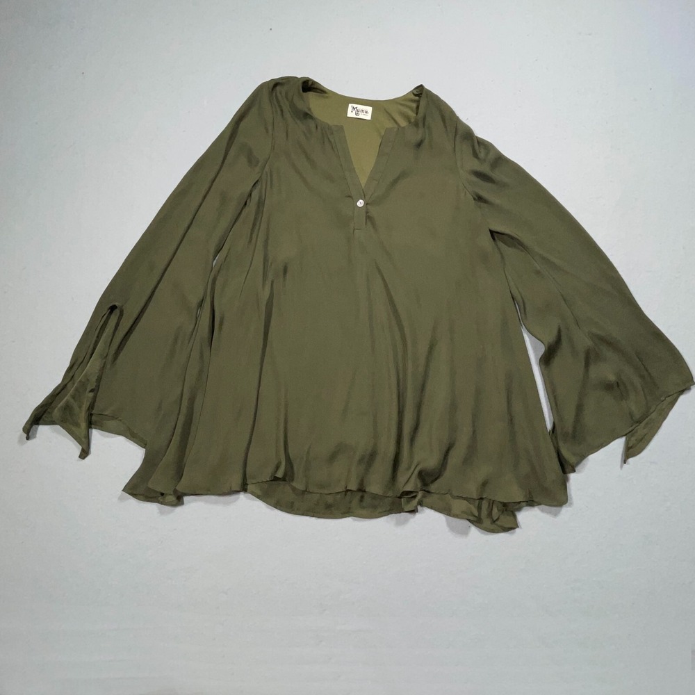 Show‎ Me Your Mumu Tunic Women XS Bell Sleeve Olive Green Boho Costal Casual